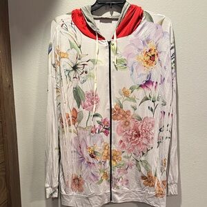 Blumin Apparel Floral Zip-Up Hoodie with Red & Grey Hood 3X NWOT